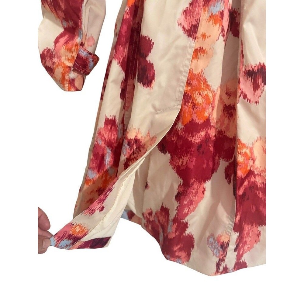 Chicos Trench Coat Womens 1 MEDIUM Floral Pockets Detachable Hoodie Button Front - Picture 7 of 13